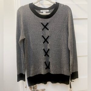 NWT Emaline Charcoal Gray Crew Neck Sweater with Black Accents Size M